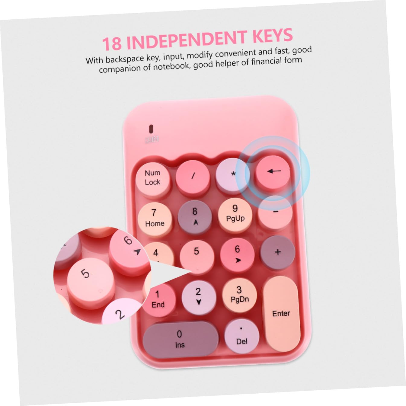 jojofuny Tastierino Numerico Wireless 2. 4g Rosa in ABS, Mini Tastierino | Tastierino Numerico Wireless 18 Tasti Indipendenti, Tasto Backspace, Portatile, per Notebook e Moduli Finanziari