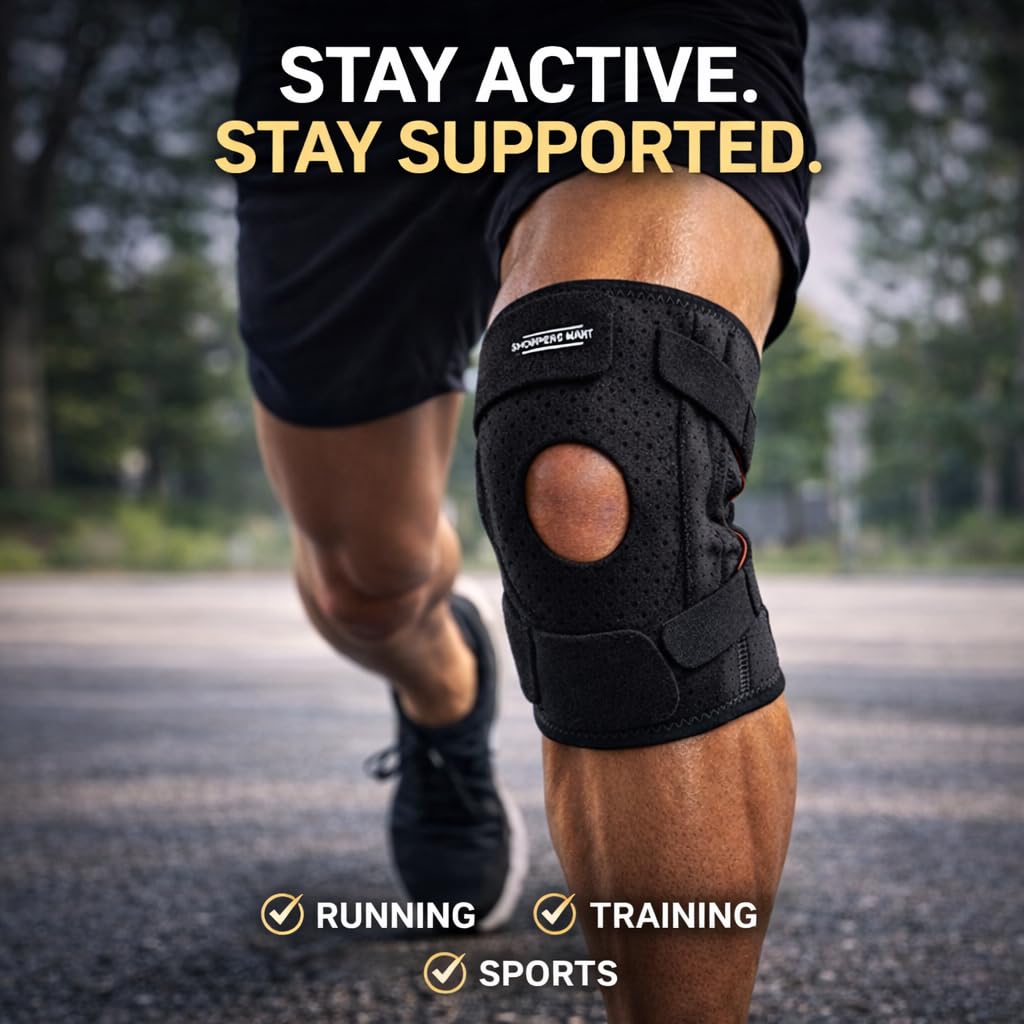 Knee Brace with Open Patella & Side Stabilizers, Adjustable Compression Knee Support for Men & woman, Breathable Support for Knee Pain, Running, Gym, Arthritis Relief
