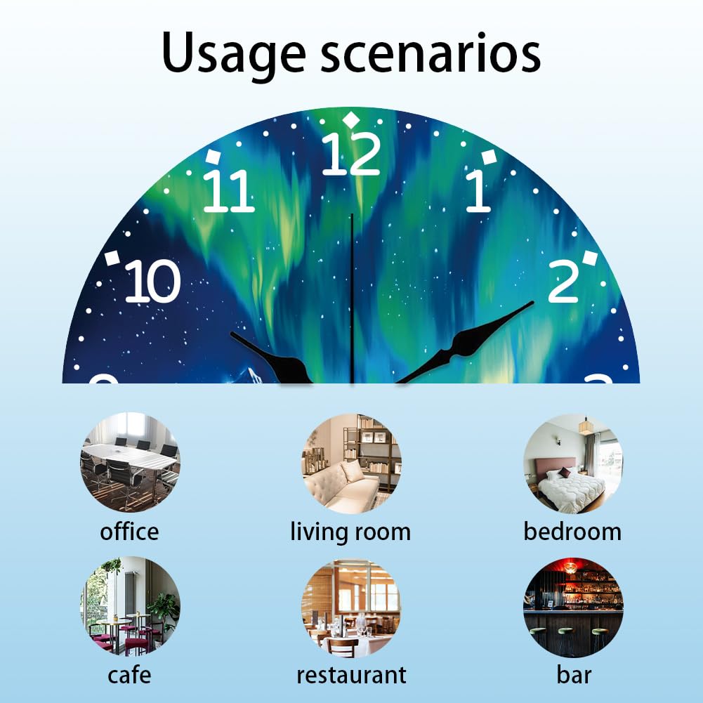 CHGCRAFT Aurora Wall Clock Seaside Non-Ticking Clock 12 Inch Round Decorative Wall clock Printed Wall Clock for Home Office Decoration - Image 3