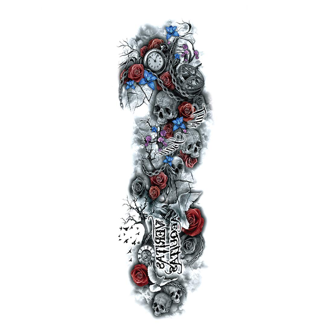 3D Temporary Tattoo Sticker For Full Arm Color Red Rose Tribal Totem Fire Popular Sexy Designs Size - 48x17cm