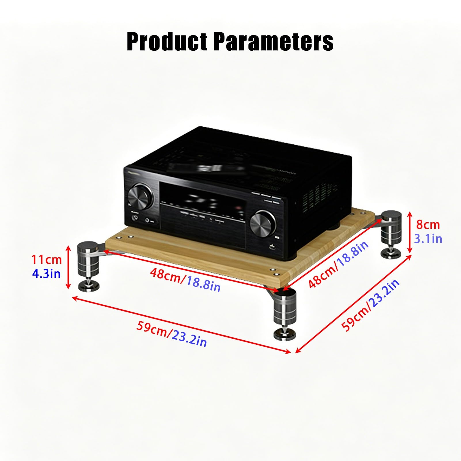 Soporte AV de Alta Resistencia, Bastidores de Audio de Diseño Abierto con Clavijas Que Absorben Los Golpes, Bastidor de Componentes de Audio(Natural,1 Tier 11cm/4.3in)