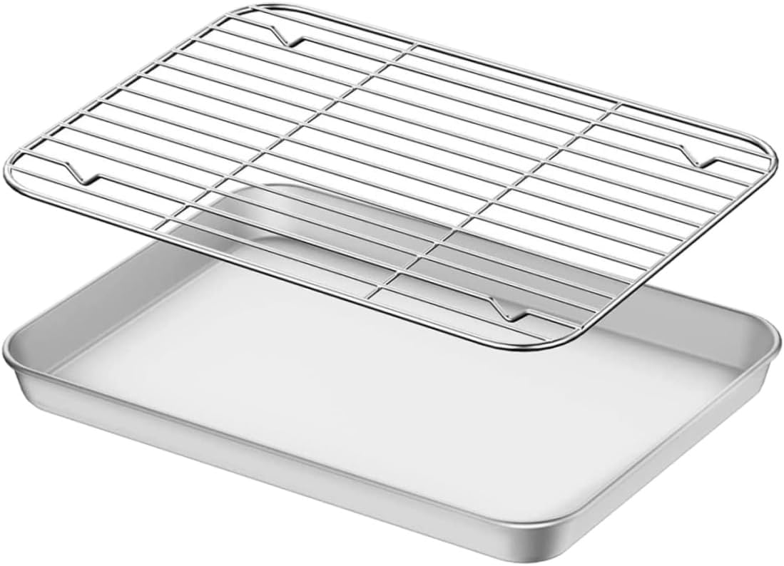 1Set Baking Rack and Nonstick Baking Pan Multi Functional Bakeware for Camping Easy to Clean Cooling Rack for Cakes and Biscuits