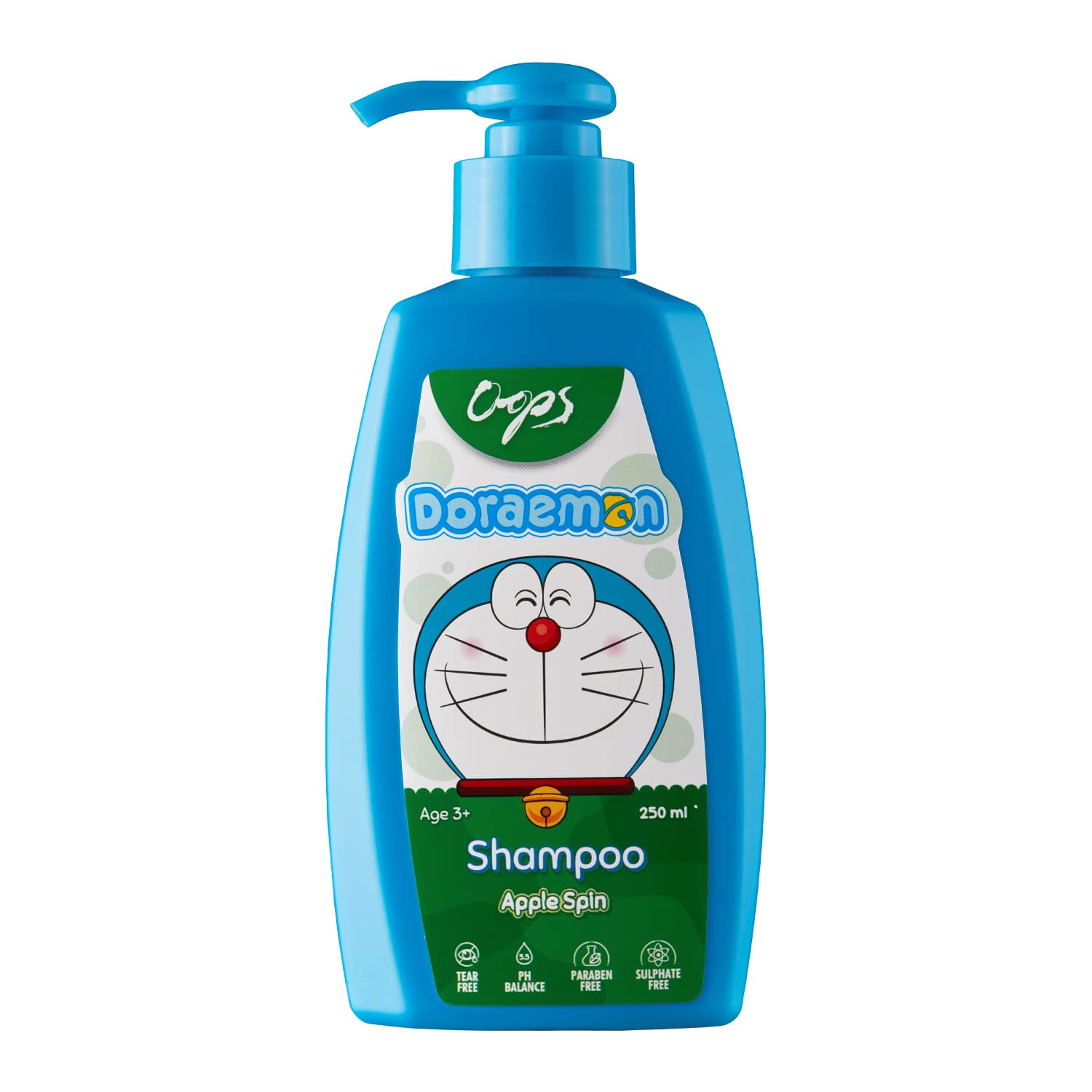 Doraemon Shampoo - Apple Spin 250ml | Daily Use Shampoo For Boys & Girls Age 3+ | Enriched With Vitamin E, Aloe Vera & Almond Oil | pH Balanced | No Harmful Chemicals