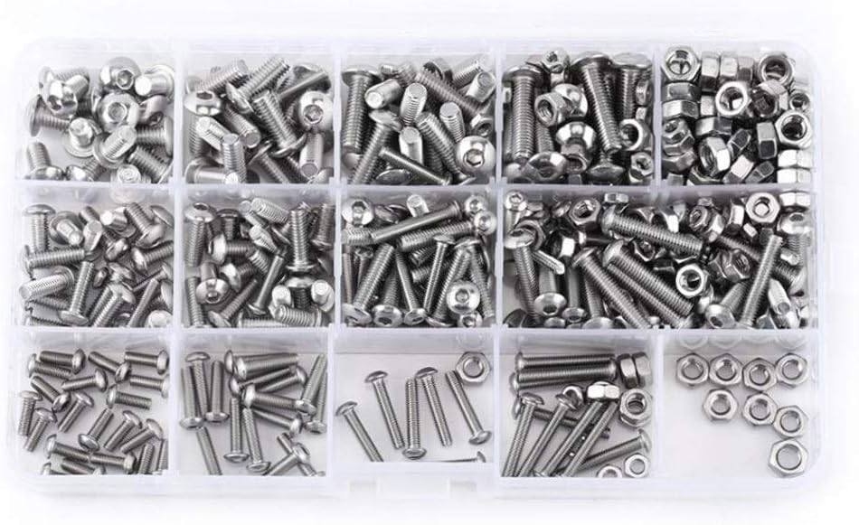 440Pcs M3 M4 M5 304 Stainless Steel Hexagon Socket Button Head Cap Repair Screws and Nuts Hex Bolts Assortment Kit Household Tool Set Repair Tool Set Screw Set