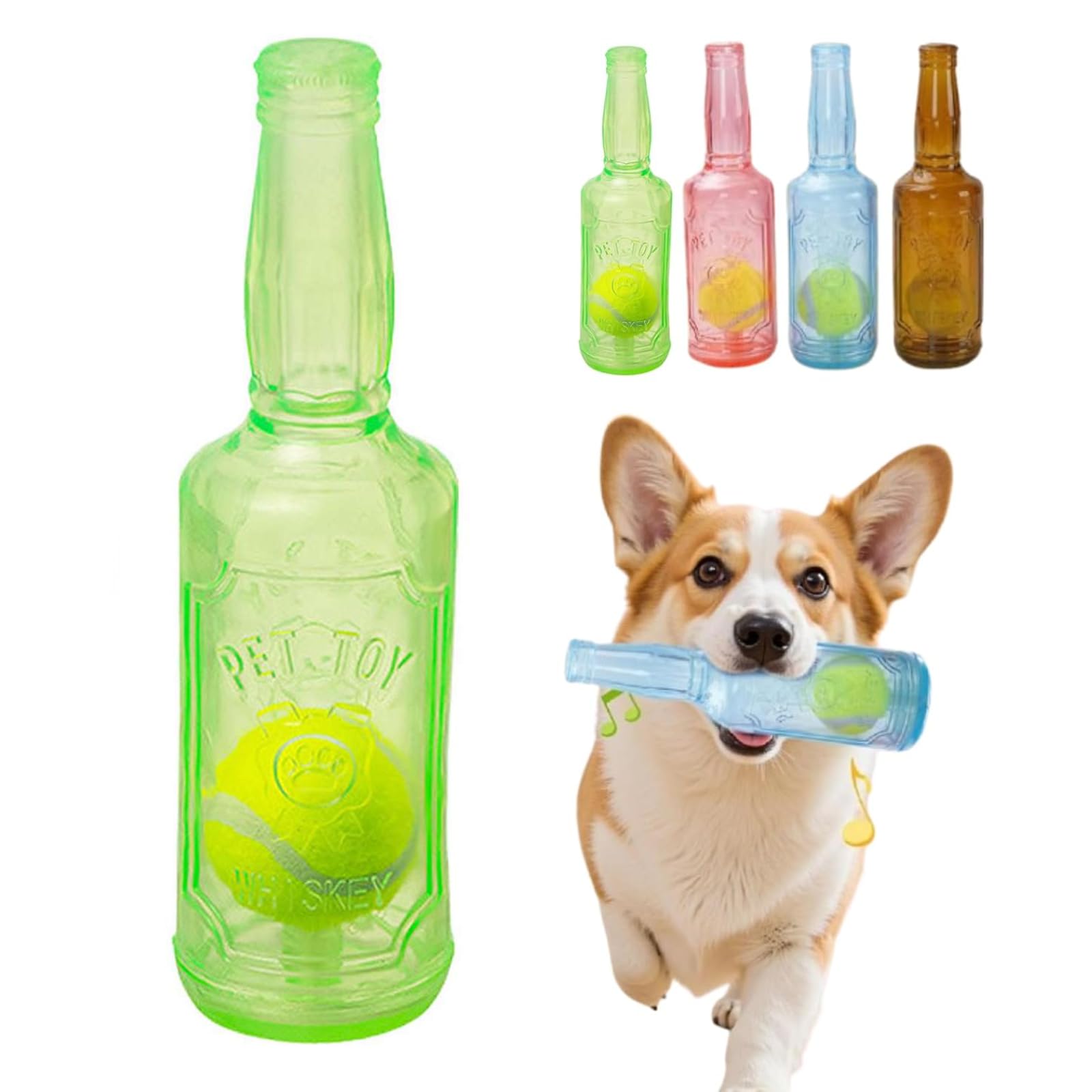 Chattering Bottle Dog Toy TPR Tennis Ball Inside (Green 7.8x 2.36)