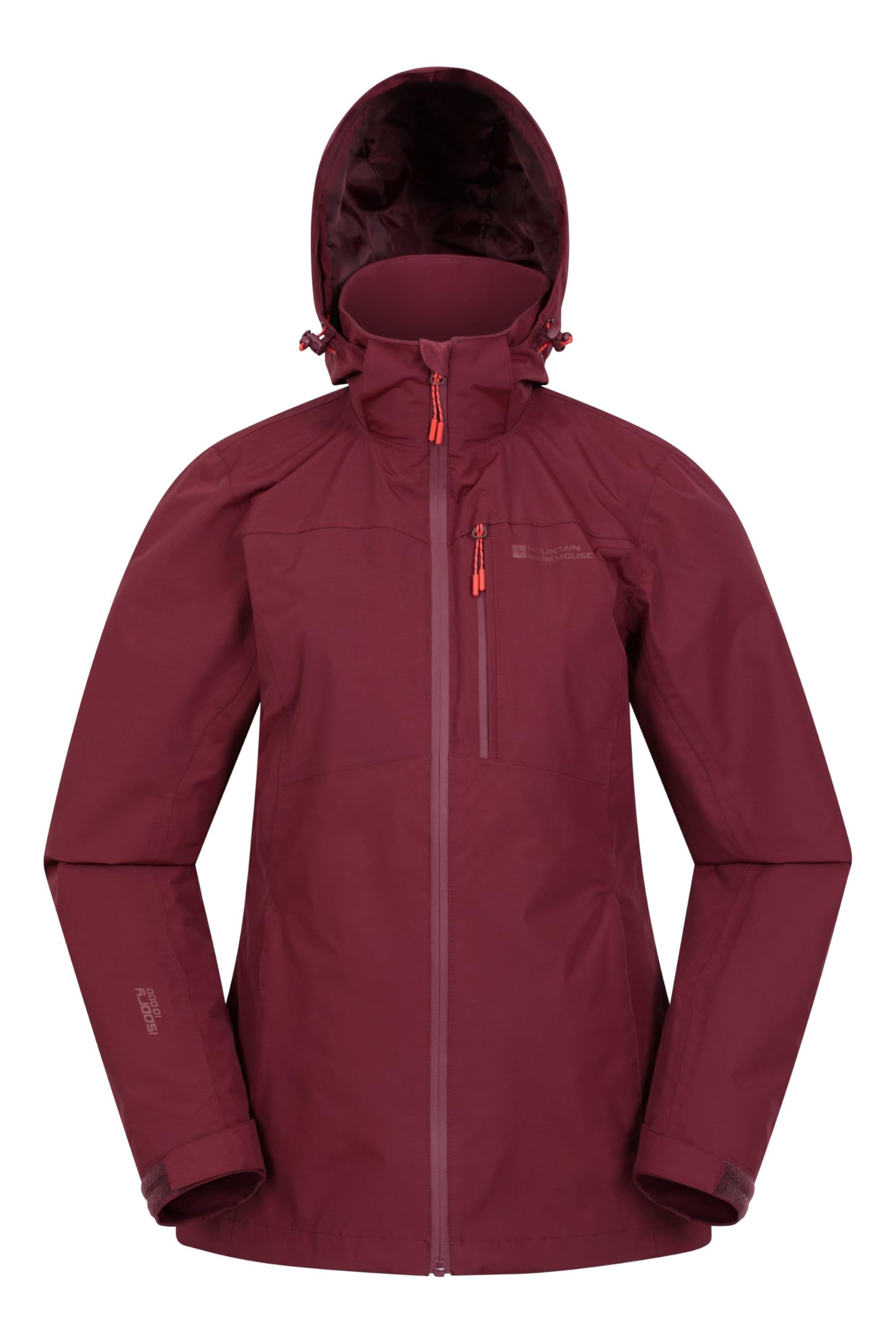 Mountain Warehouse Women's Burgundy Rainforest Jacket -Waterproof Rain Coat With Pockets & Adjustable Hem, Mesh Lined, Packaway Hoodie - For Autumn, Winter & Outdoors Size 18