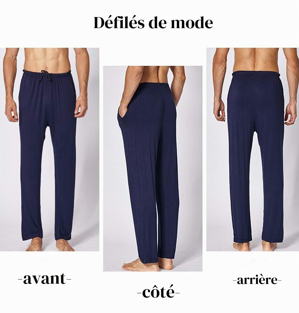 Pyjama Homme 2 Pièces Pantalon Pyjama Très Doux et Confortable en Maille avec Poches Vêtement de Maison Lounge pour Homme