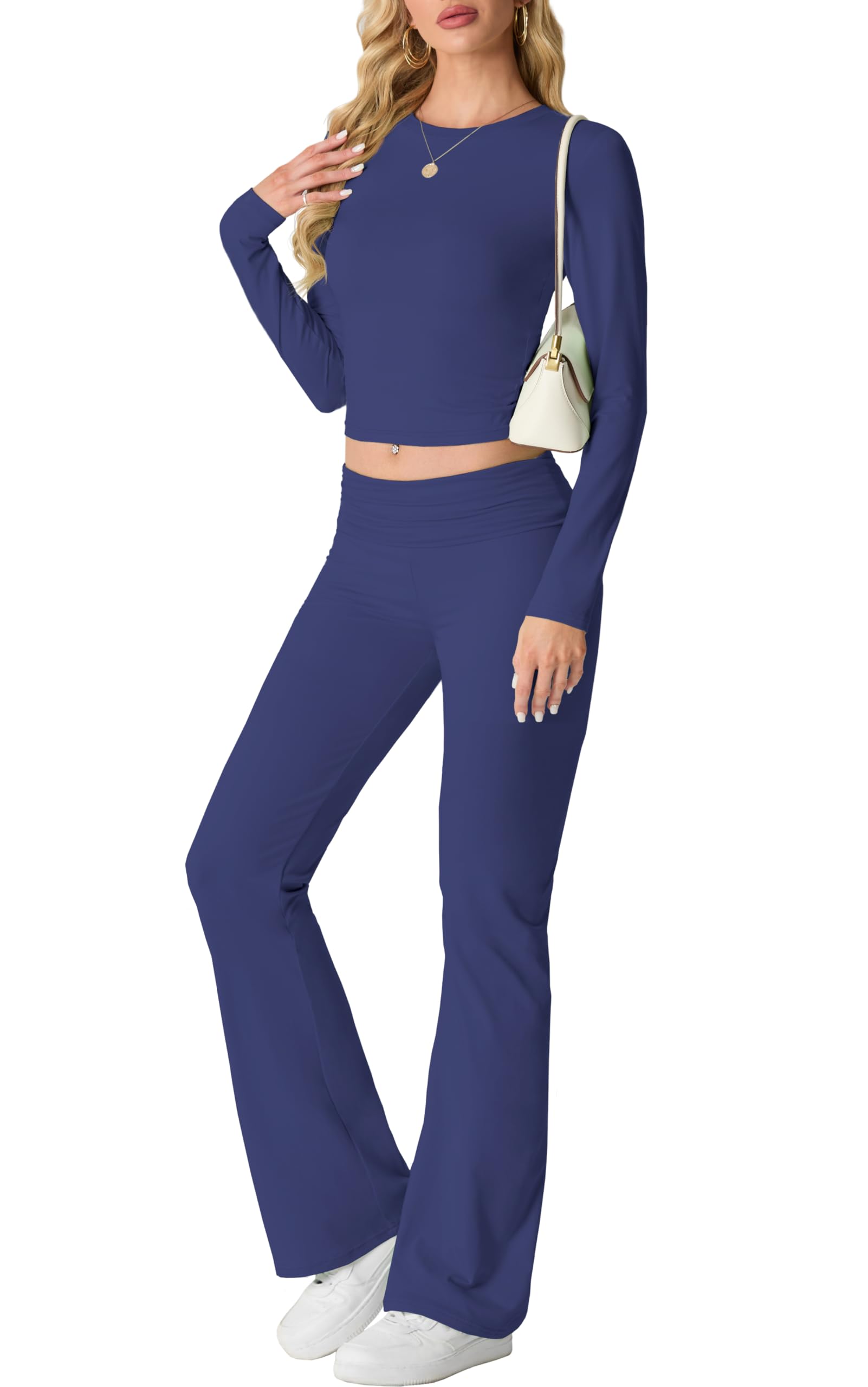 IWOLLENCE Hausanzug Damen Jogginganzug Set Lounge Set 2 Teiler Sportanzug Damen Y2K Outfit Homewear mit Crop Top und Schlaghosen