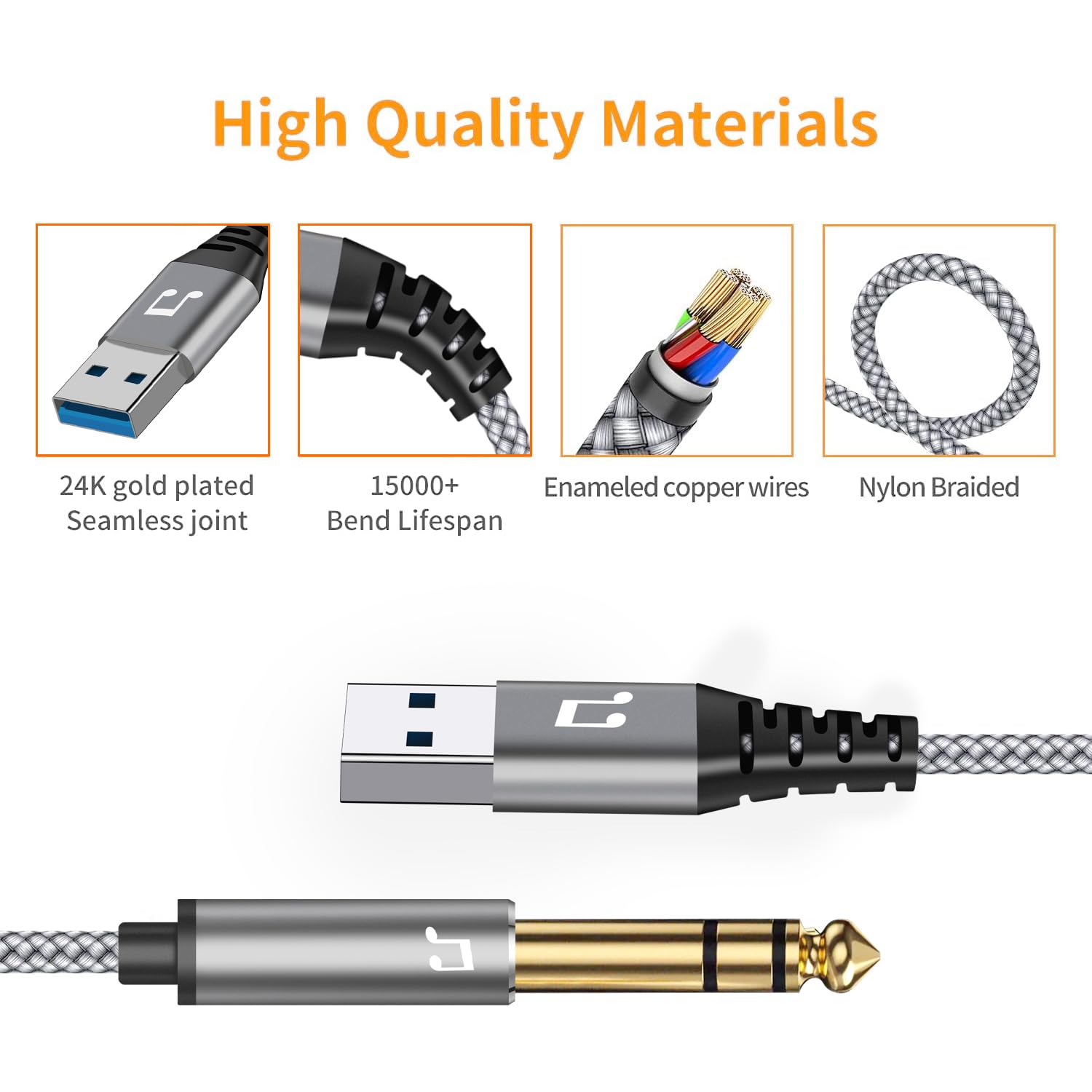 Amazon | USB to 6.35mmオーディオケーブル 2m USB-6.35mmAUXステレオ