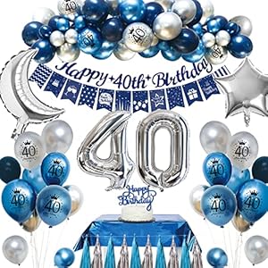 40 Geburtstag Männer,40 Geburtstag Deko,Deko 40 Geburtstag Mann,Blau Silber Geburtstagsdeko 40 Metallic Luftballons 40…