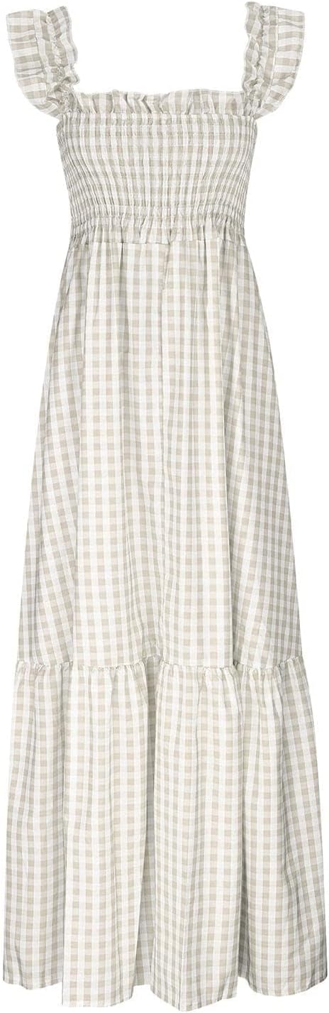 Flowy Ruffle Maxi Dresses for Women Sleeveless Smocked Tube Long Sundresses Gingham Spring Dresses for Women 2026 - Image 4