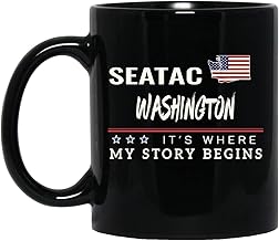 American Flag Mug SeaTac Washington Coffee Cup It's Where My Story Begins 4th of July Coffee Mug Patriotic Gift Independence Day Memorial Day Tea Cup 11oz Black