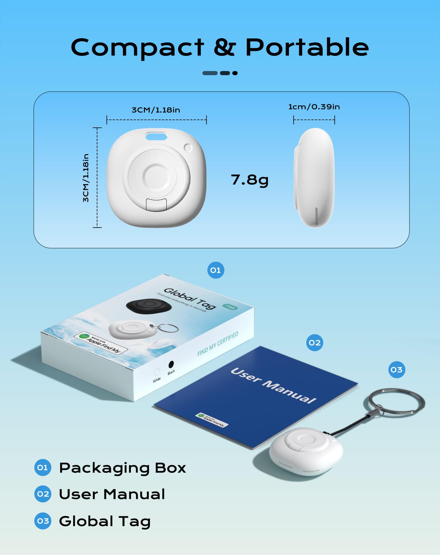 Smart Air Tracker Tag with Apple Find My, Item Finders for Luggage/Keys/Bags, Removable Battery (iOS Only) White — view 7