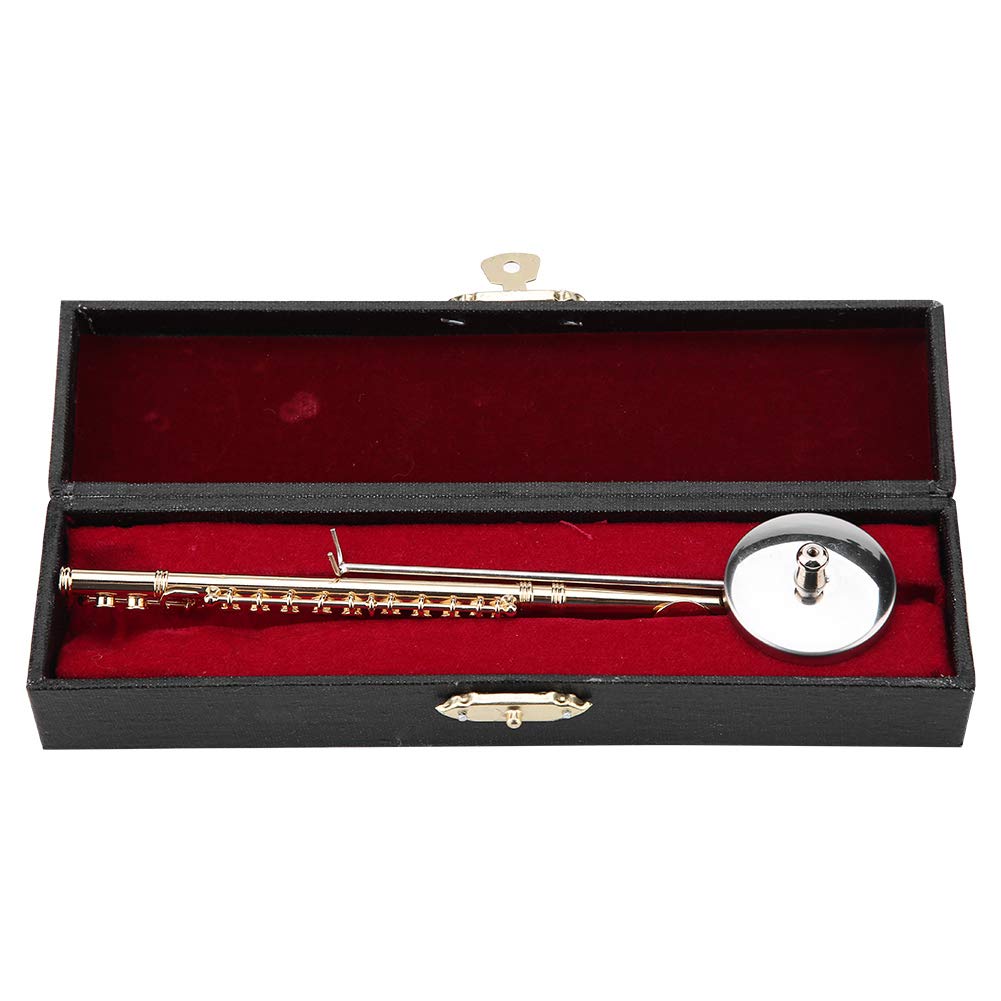 Mini Trompeta en Estuche de Madera, Réplica Dorada de Instrumento Musical en Miniatura con Soporte, Latón, 15x3.2x3.2cm, Decoración Musical