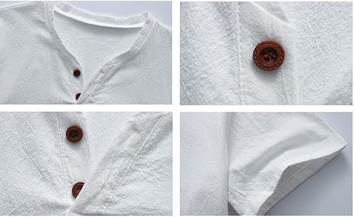 Miniatura 4 de Conjunto deportivo de 2 piezas para hombre, camisas casuales de manga corta, de lino, algodón, conjunto de pijama de verano