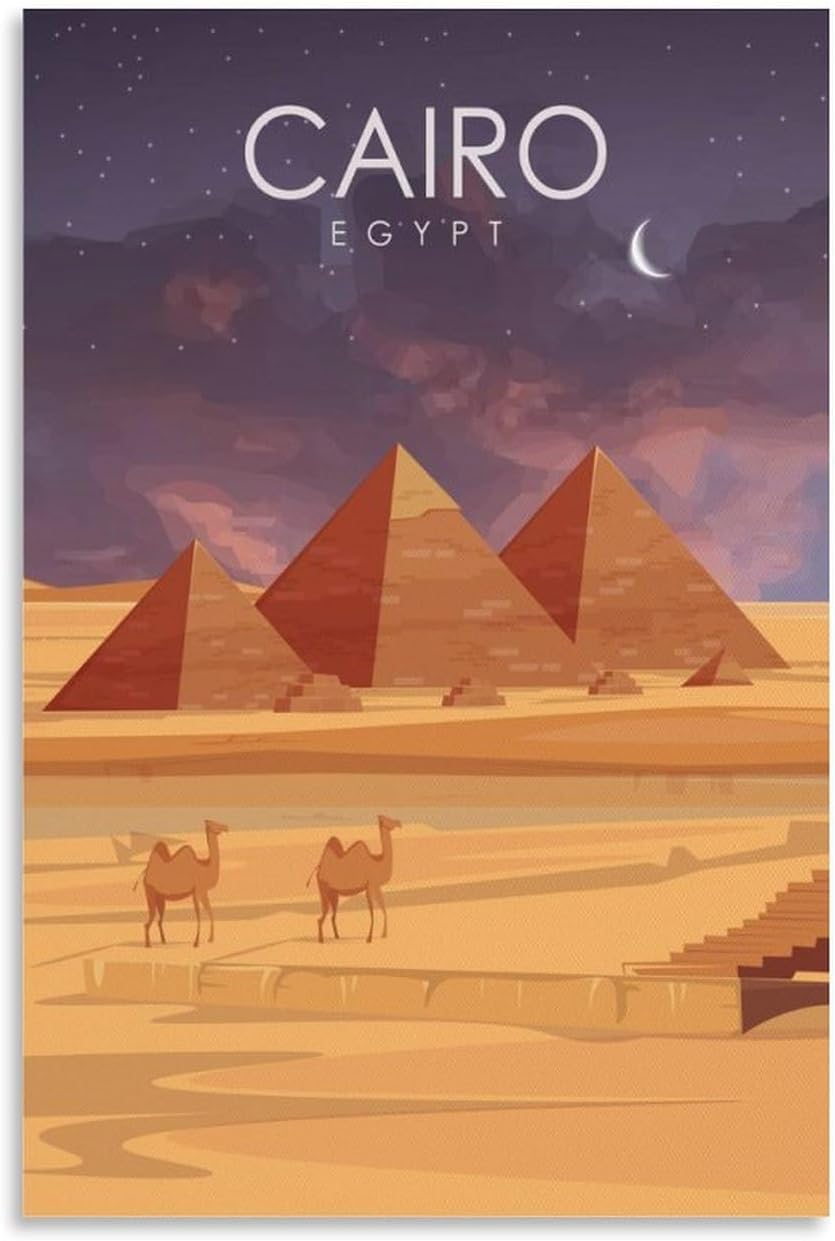 Travel Vintage Poster Cairo Egypt Pyramids, Canvas Print Art Poster, Room Aesthetic Modern Wall Art Home Decor Painting; Unframe; 16x24inch(40x60cm)