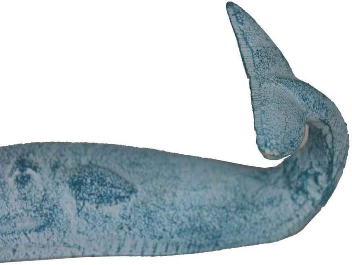 Hampton Nautical Decorative Cast Iron Whale Hook, 6", Light Blue Whitewashed