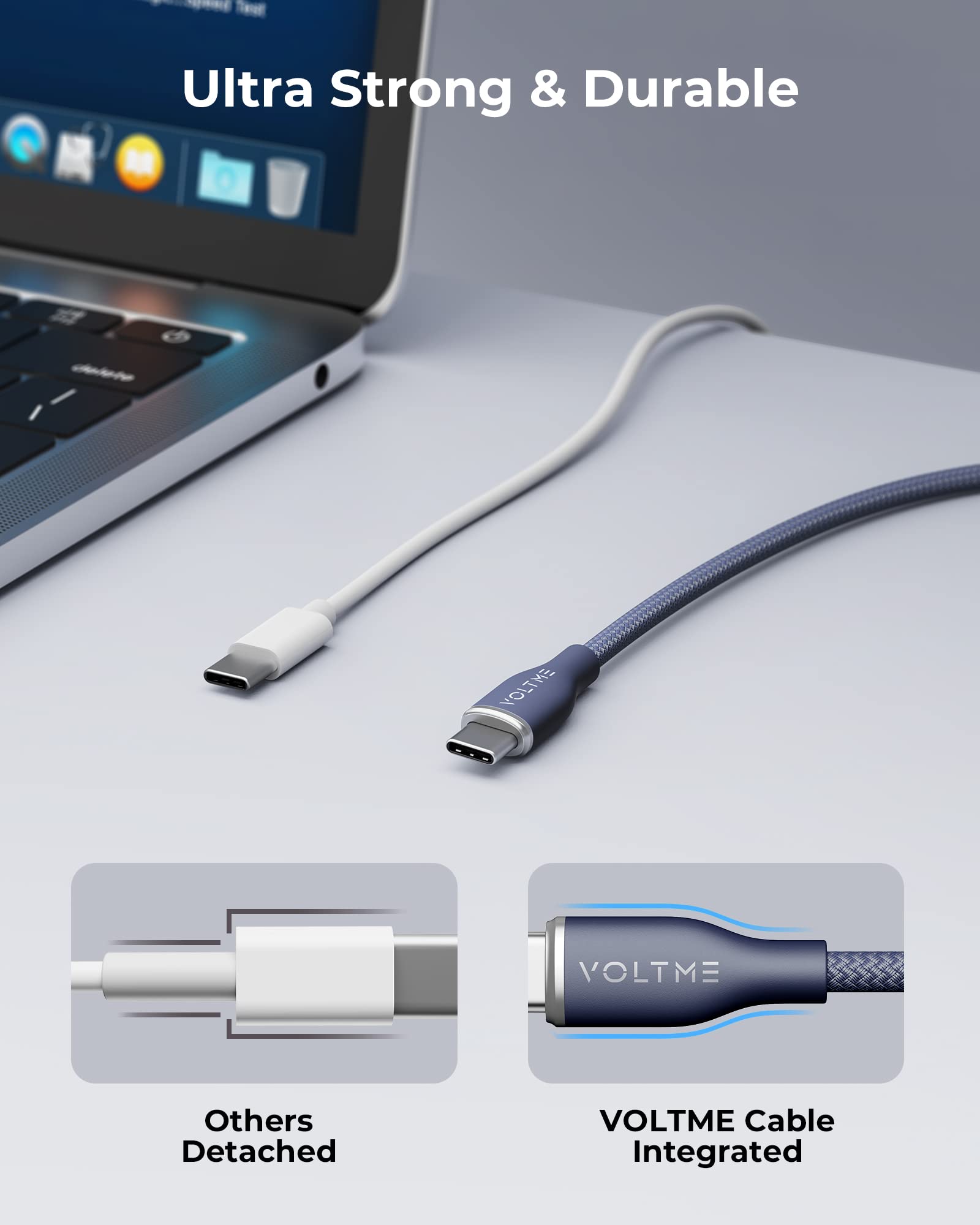 VOLTME Set di 2 Cavo USB C a USB C PD 60W Nylon Intrecciato 1,80m, RUGG USB-C Tipo C Cavo Ricarica Compatibile con MacBook, MateBook, Pixel 7/6 Pro/5/4XL, iPad Pro, Galaxy S22/Plus, ecc... (blu)