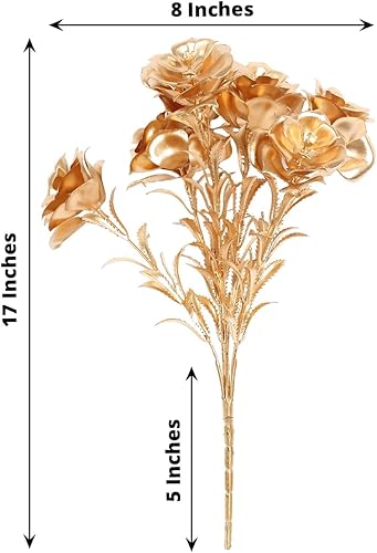 Miniatura 3 de Efavormart - Paquete de 2 ramos de flores artificiales de oro metálico de 17 pulgadas, arreglo floral abierto, decoración navideña
