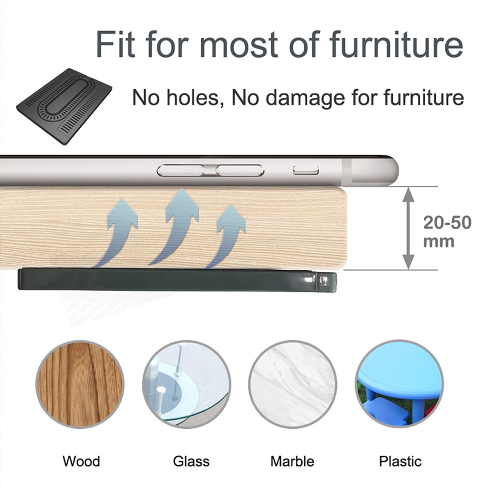 Cargador InaláMbrico RáPido Larga Distancia 50 Mm, Resistente Al Agua para Cargador InaláMbrico Invisible, Muebles Escritorio, Cargador Mesa Oculta