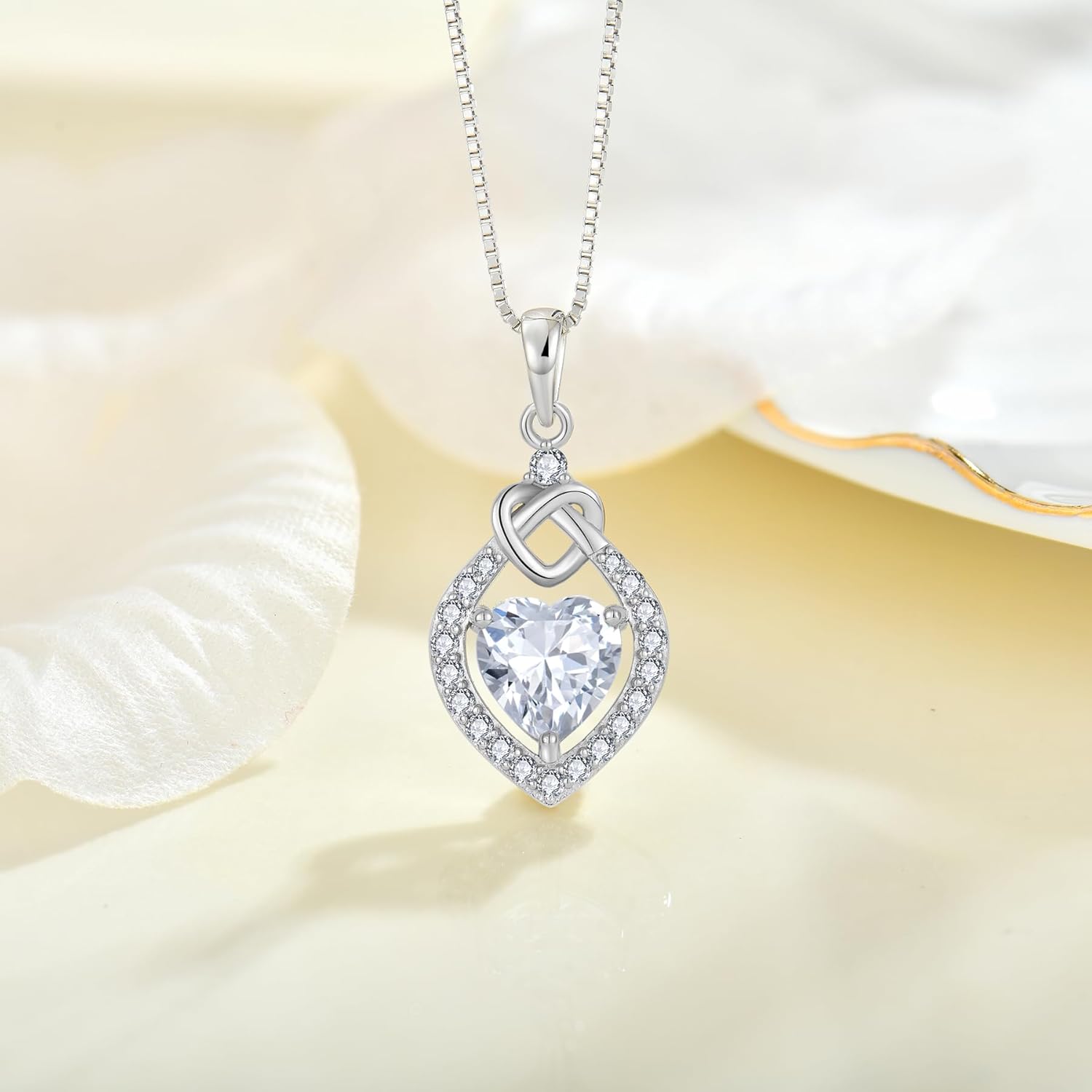 Love Knot Necklace 925 Sterling Silver Heart Birthstone Jewelry for Women - Image 4