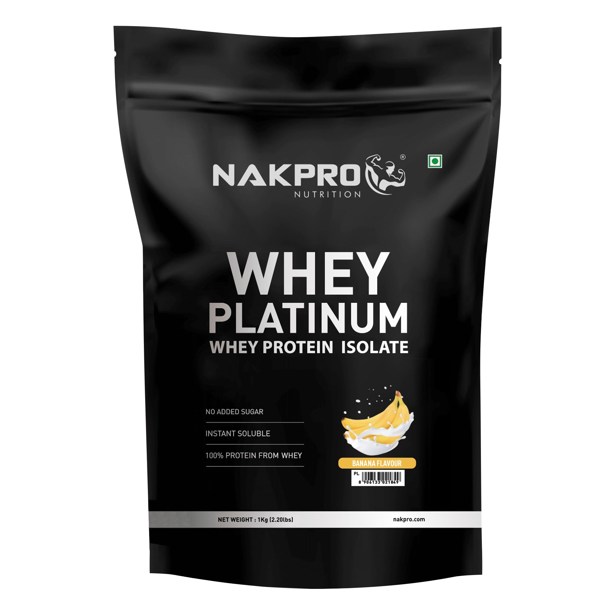 NAKPROPlatinum Whey Protein Isolate 1kg Banana | 28g Protein, 6.4g BCAA | Trustified Certified 100% Authentic Supplement Powder & No Adulteration | Low Carbs, Fast Absorbing Whey Protein Powder
