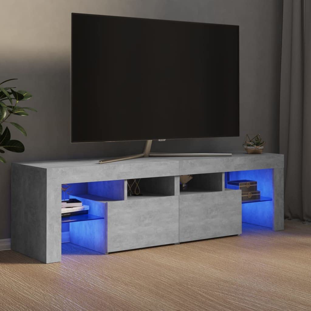 vidaXL Mueble para TV con Luces LED Soporte Armario Aparador Estante Salón Sala de Estar Decoración Entretenimiento Gris Hormigón 140x35x40 cm