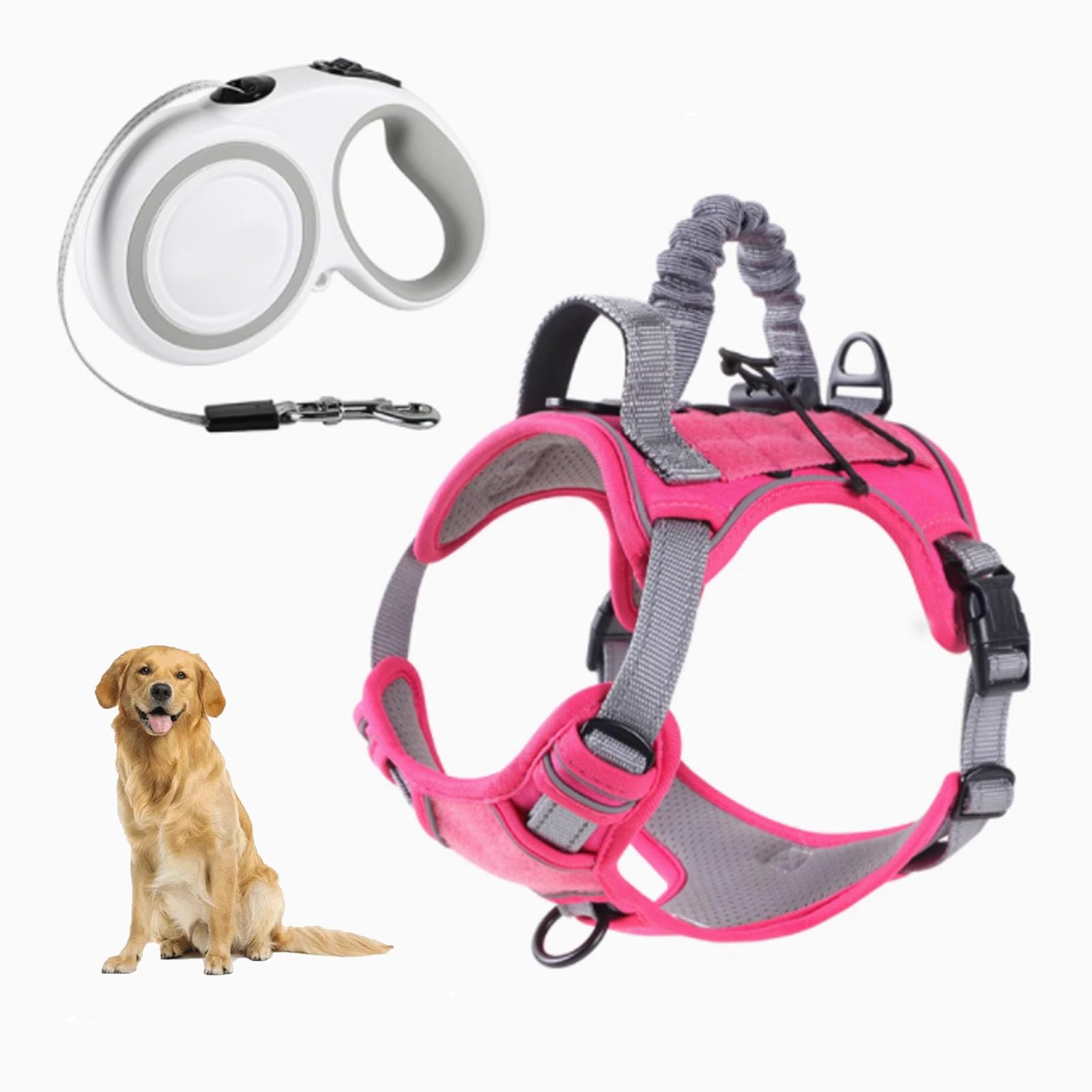 Arnés Táctico De Malla Transpirable para Perros, Arnés Reflectante, Chaleco De Servicio Antitirones con Clip Frontal Y 2 Asas, Ajustable para Perros Medianos Y Grandes,H,XL