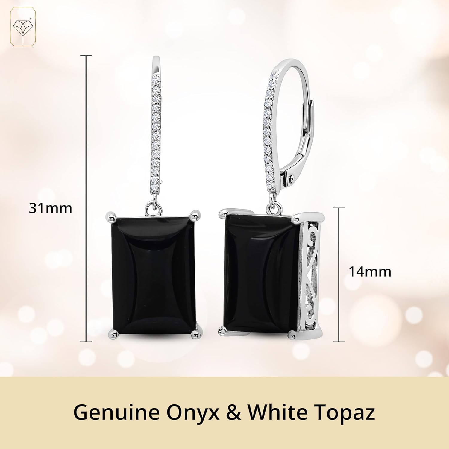 Emerald Cut Gemstone Dangle Earrings for Women in 925 Sterling Silver with Leverback and White Topaz Halo Accents 14mm Birthstone by MAX + STONE