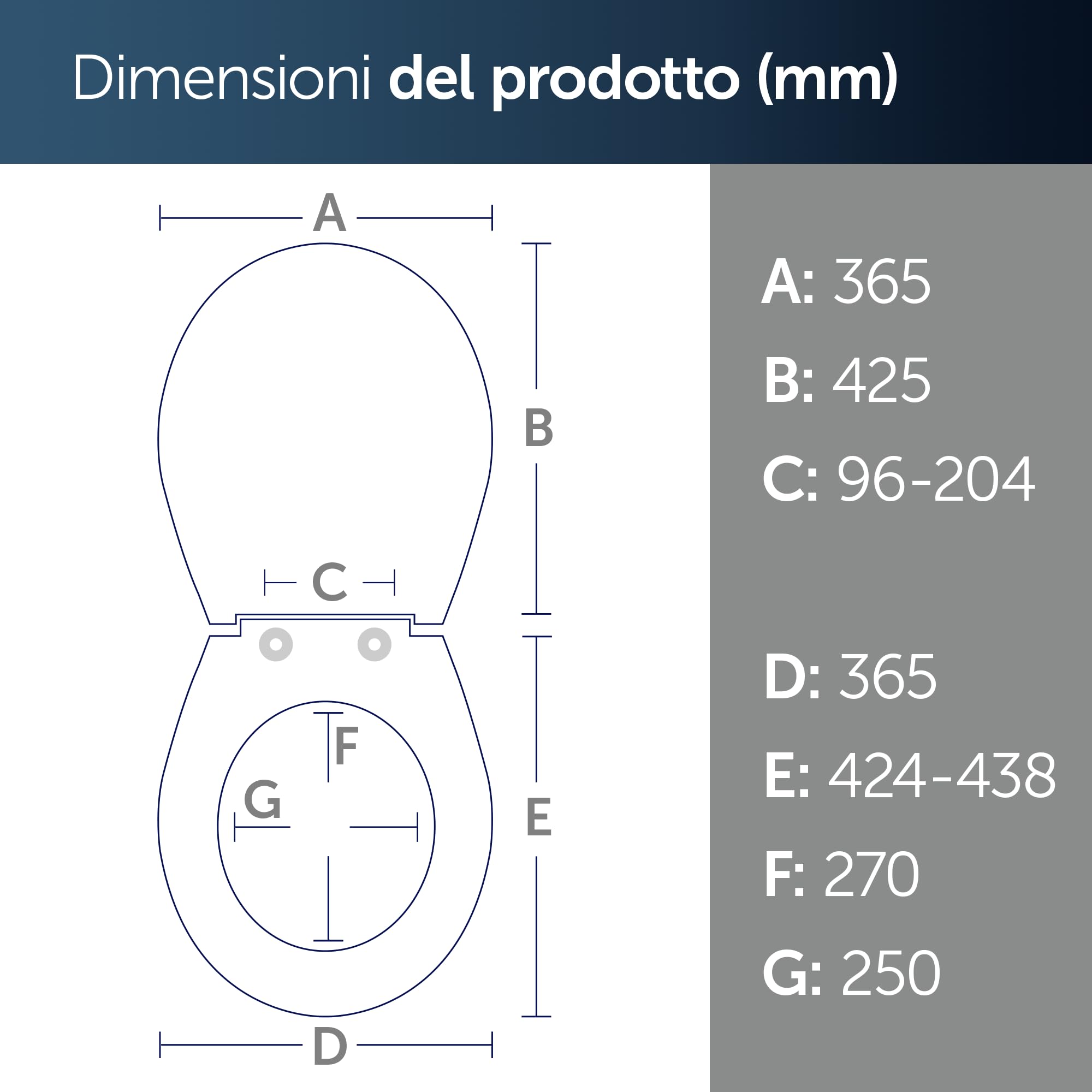 Ideal Standard Tirso Sedile WC universale con meccanismo di chiusura ammortizzata, sedile WC ovale rimovibile per una facile pulizia, antibatterico - Bianco (365x425 mm)