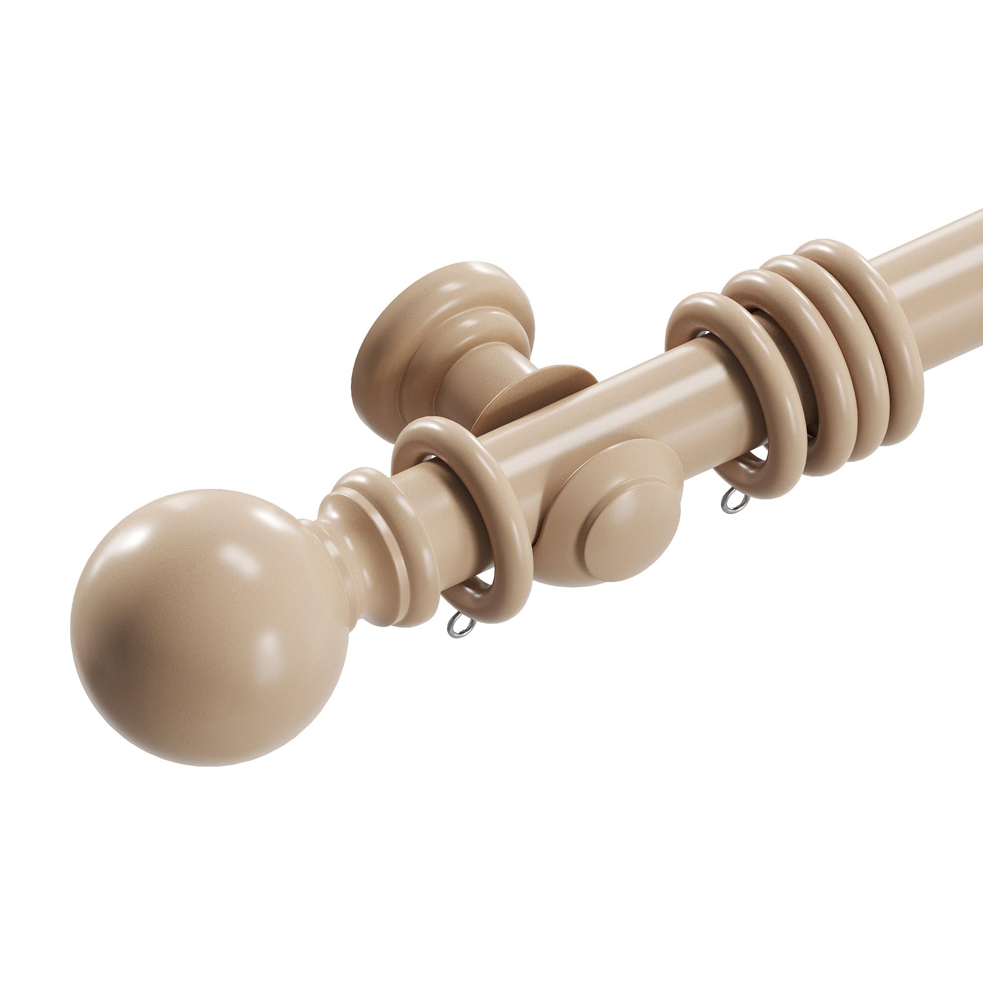 Loch & Skye Wooden Curtain Pole Set Fixed Length Premium Quality Beechwood 28mm Diameter with Finials, Rings & Brackets Wooden Rail Pole for Window & Eyelet Curtains (Taupe, 120cm) — image 1