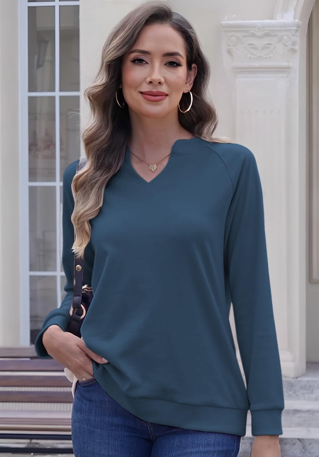 Cuptacc Sudaderas Mujer Sin Capucha Jersey Mujer Invierno Elegante Sueter Cuello En V Manga Larga Casual Cómodo Otoño Moda