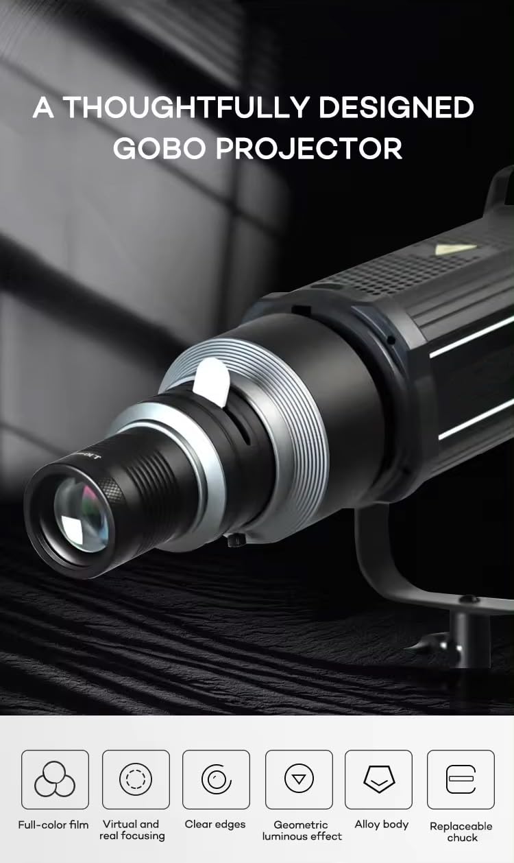 Bowens Mount Spotlight, konisches optisches Snoot-Set, Fotostudio-Beleuchtung, Projektor-Zubehör mit 20 Gobos und 5 Farbfiltern für Aputure Amaran 100DS/XS 200XS/DS 300C/DII/X 60D/XS Godox SL60 AD600