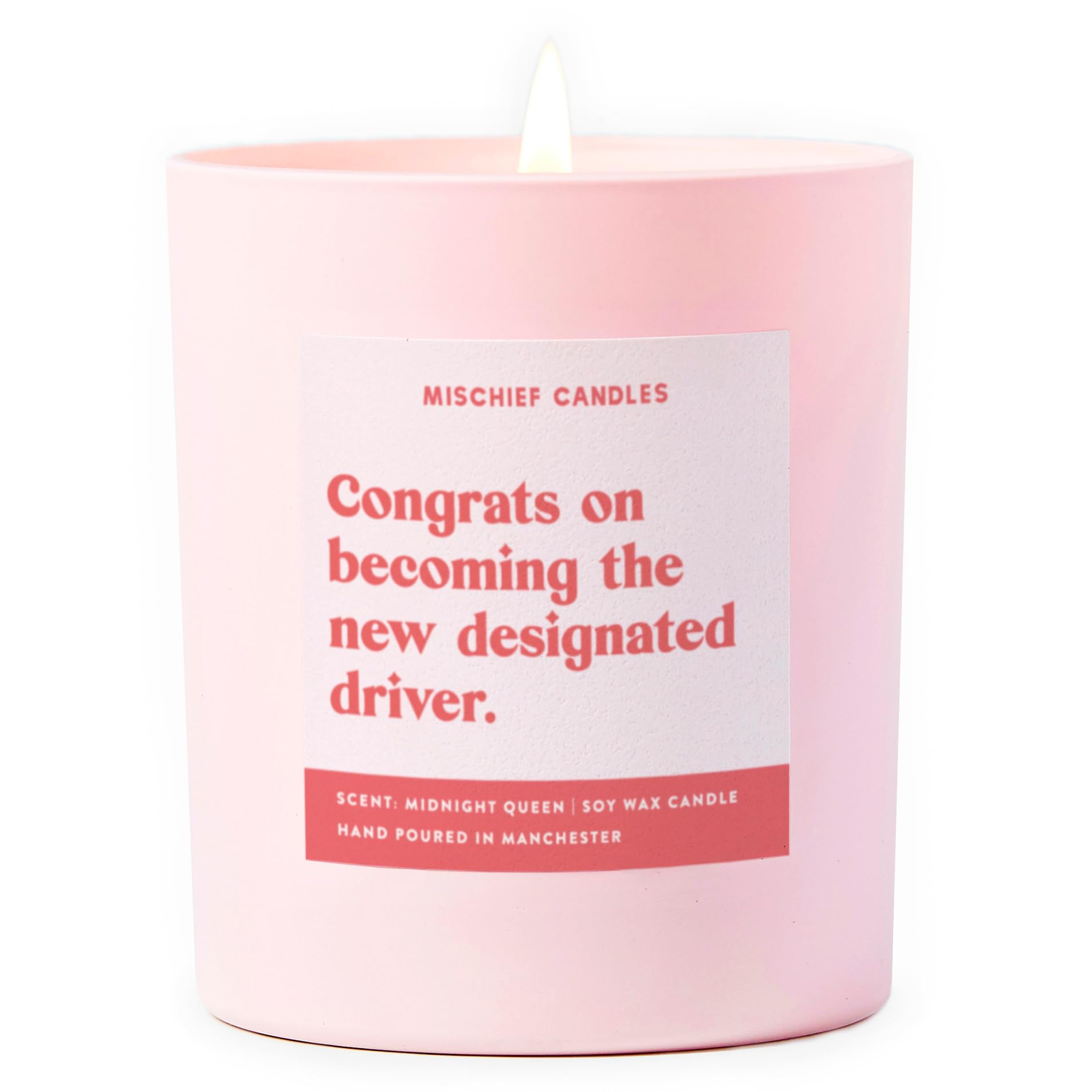 Funny Well Done Gift for Her Congratulations Gifts Scented Soy Wax Pink Candle (New Designated Driver)