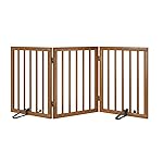 Mino Kesper Freestanding Pet Gate Foldable Dog Gate (55 inches Wide) Walnut Bamboo Dog Gates for Stairs Doorways House (2 Support Feet Included)