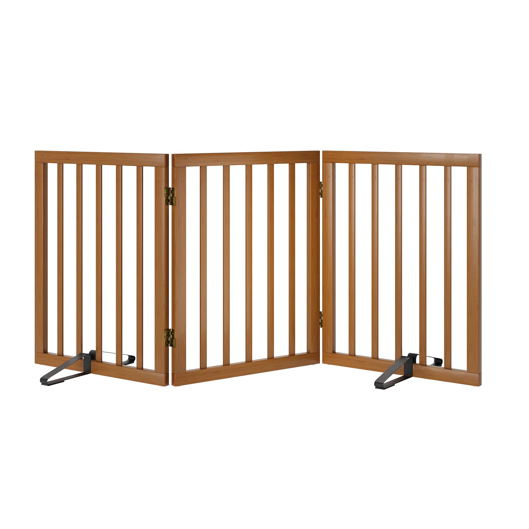 Freestanding Pet Gate Foldable Dog Gate (55 inches Wide) Walnut Bamboo Dog Gates for Stair Doorways House Dog Fences Indoor (2 Support Feet Included)