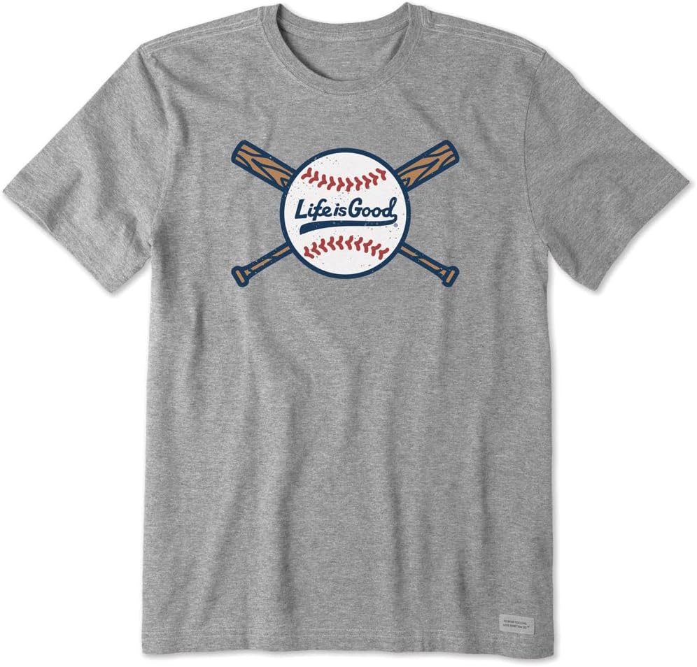 Life is Good. Men's Crusher Tee Baseball and Bats, Heather Gray