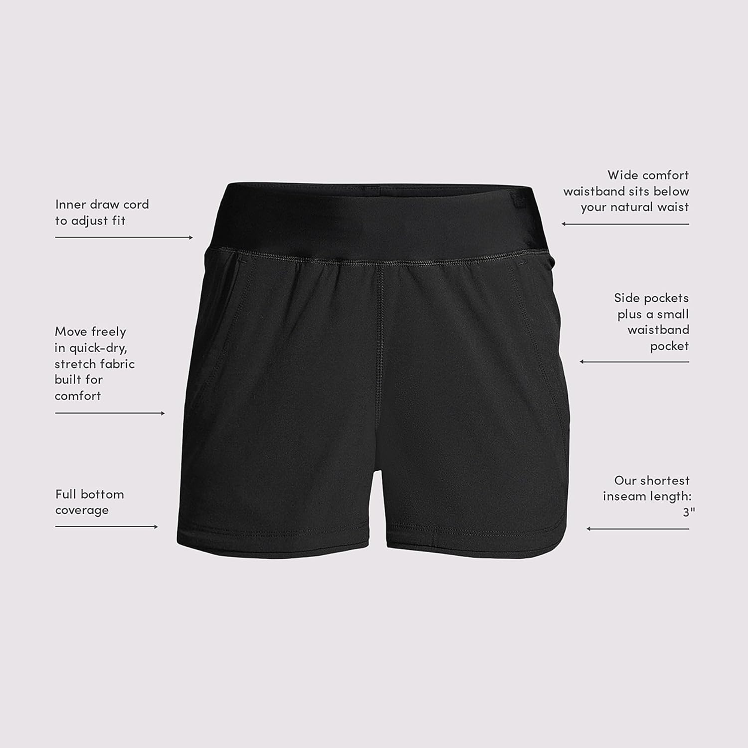 Lands' End Women's 3" Quick Dry Elastic Waist Board Shorts Swim Cover-up Shorts with Panty - Image 6
