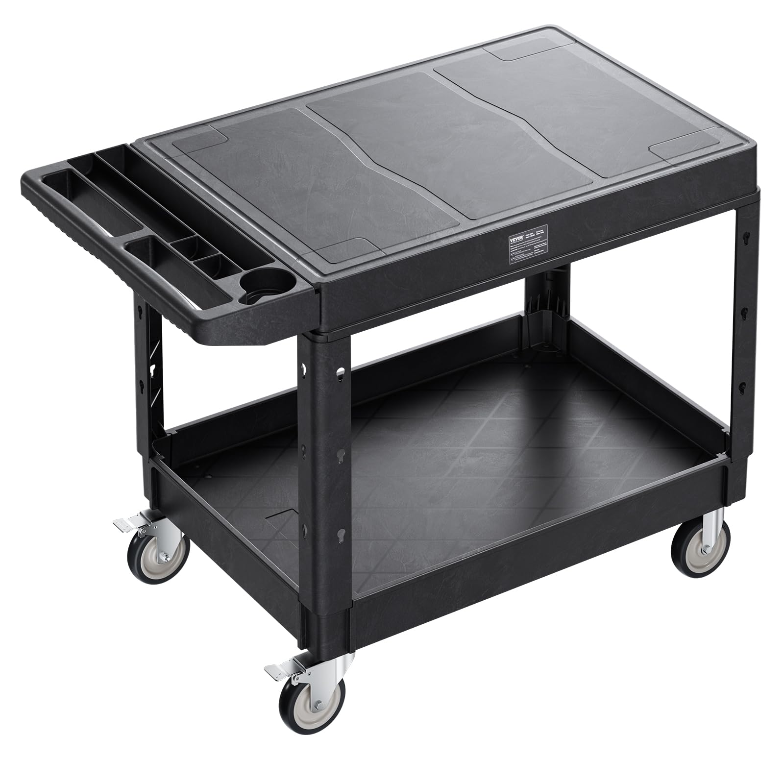 VEVOR Carrello Portaoggetti in Plastica Resistente a Due Ripiani con Ruote Girevoli a 360° Carrello di Servizio da 940 x 645 mm Capacità di Carico di 250 kg Adatto per Magazzino, Garage, Pulizia