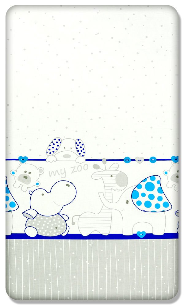 BABYMAM Baby Cot Bed Fitted Sheet 120x60 cm 100% Cotton, Soft Breathable Printed Fitted Sheet for Baby Cot Mattress (Zoo blue) — image 1