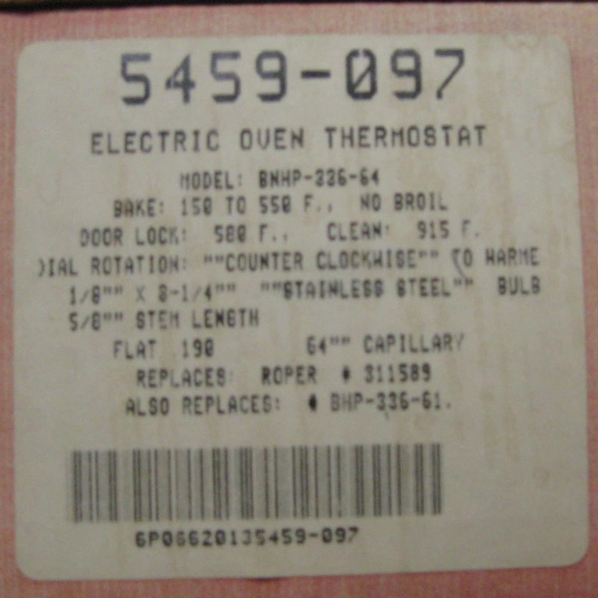 5459-097 Oven Thermostat for Roper, Replacement 311589