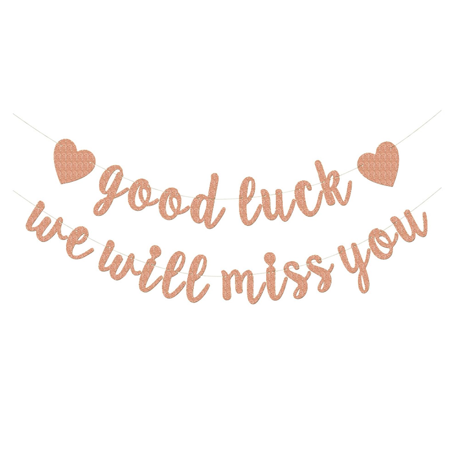 Leaving Banner, Glitter Farewell Banner with We Will Miss You & Good Luck (Pink)