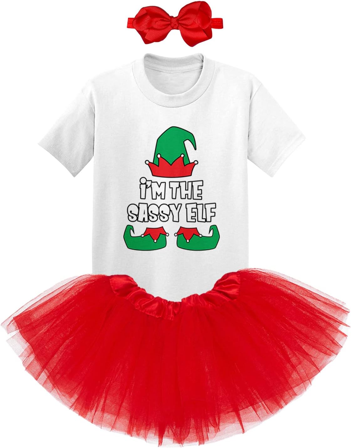 Haase Unlimited I'm The Sassy Elf - Christmas Xmas Baby Bodysuit + Tutu Skirt + Bow Headband Set