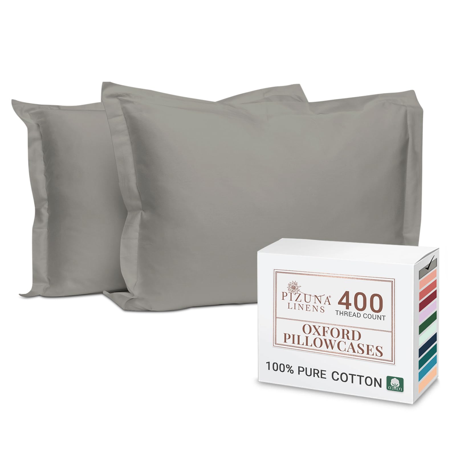Pizuna 100% Cotton Standard Pillowcases 2 Pack White 50x75cm, 400 Thread Count Long Staple Combed Cotton Soft Pillow Cover, Sateen Weave Oxford Pillow Cases (Cooling Pillowcase 2PC) — view 17