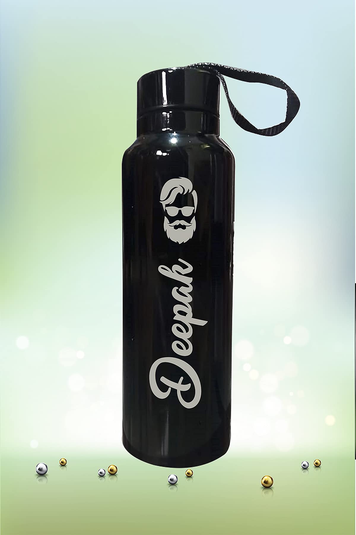 Deekshita Customized/Personalized Engraved Stainless Steel with Name Bottle (Black)