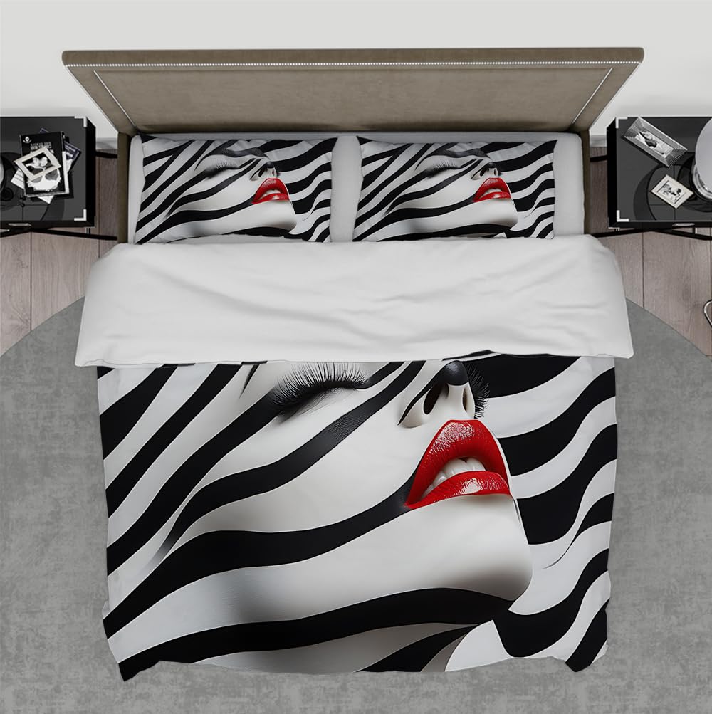 Housses de couette ensemble 3 pièces noir et blanc 260x240 cm