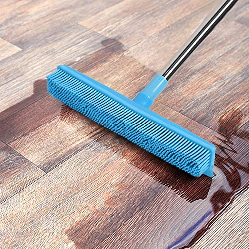 Belicheto Rubber Broom Pet Hair Remover With Thicken Long Handle, Non Scratch Rubber Bristles Carpet Rake Squeegee Edge Indoor Push Broom Sweeper For Hardwood Floor Tile Car Windows Cleaning #TOP4