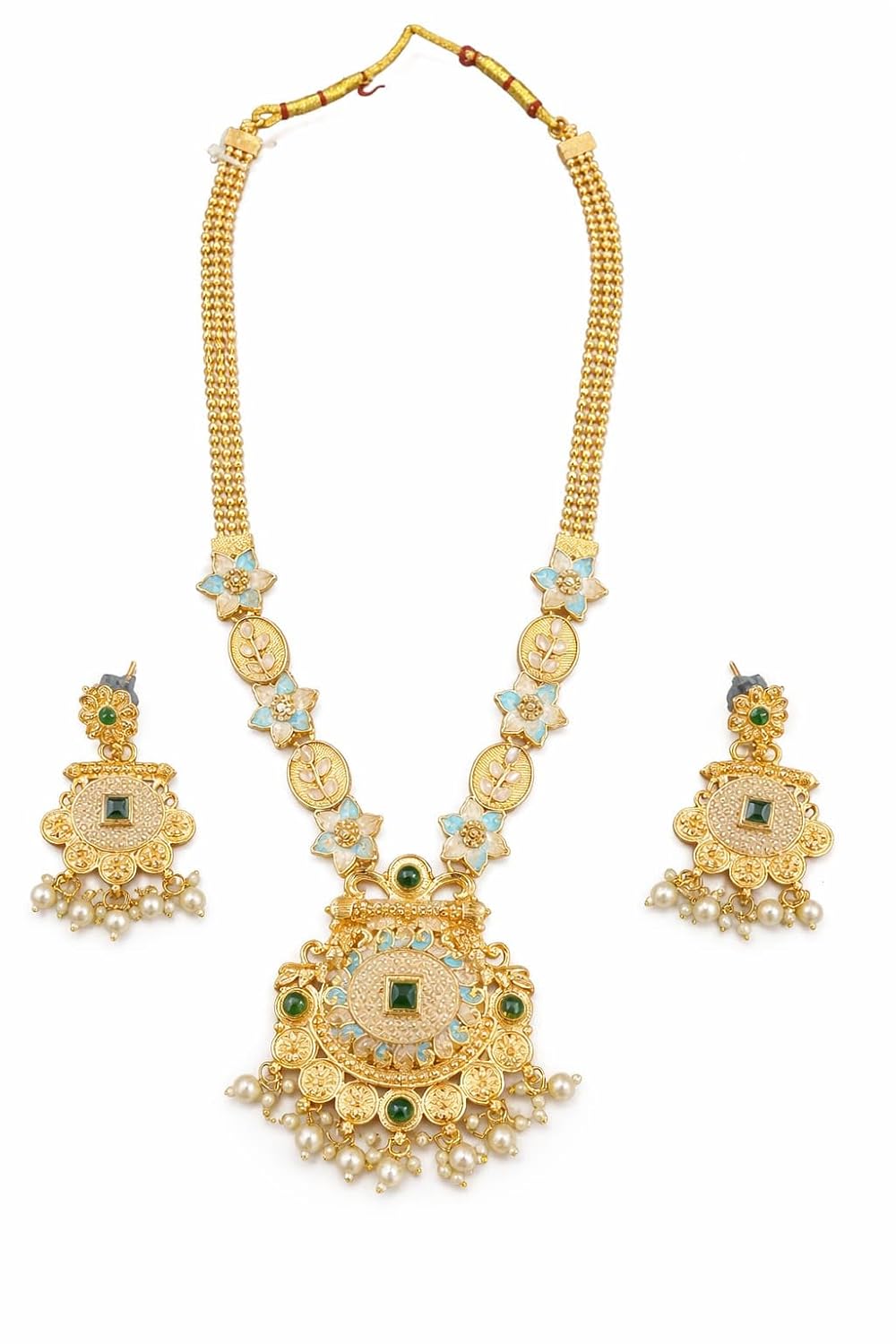 Green View Antic Collection Gold Plated Floral Pendant Necklace Set for Women | Pearl Drop & Green Stone Designer Jewelry ... - Review, Price and Buying Guide
