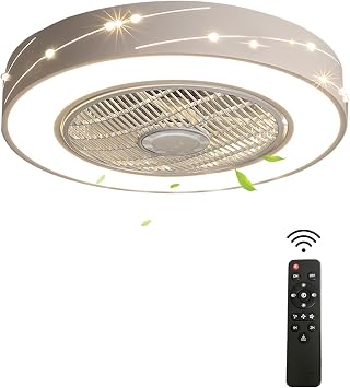 21.65in Led Ceiling Fan, Enclosed Bladeless Ceiling Fans with Lights and Remote, 3 Wind Speeds, 45dB Low Noise, 107.64-161.46ft2 Irradiation Area, Indoor Invisible Fan-Lights for Bedroom