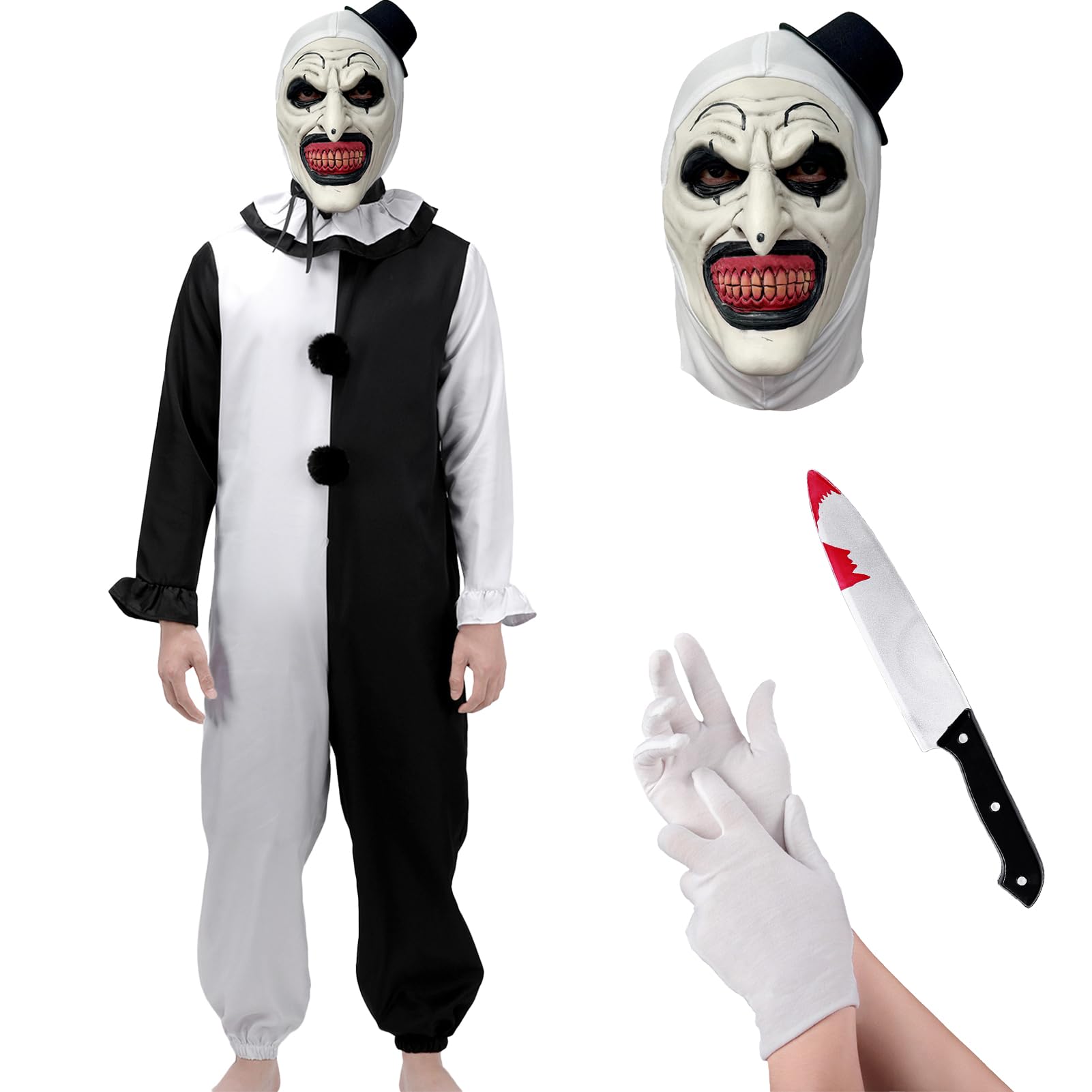 Suffolly Mens Horror Art Costume With Mask - Adult Killer Halloween Fancy Dress Outfit (Style A, S)